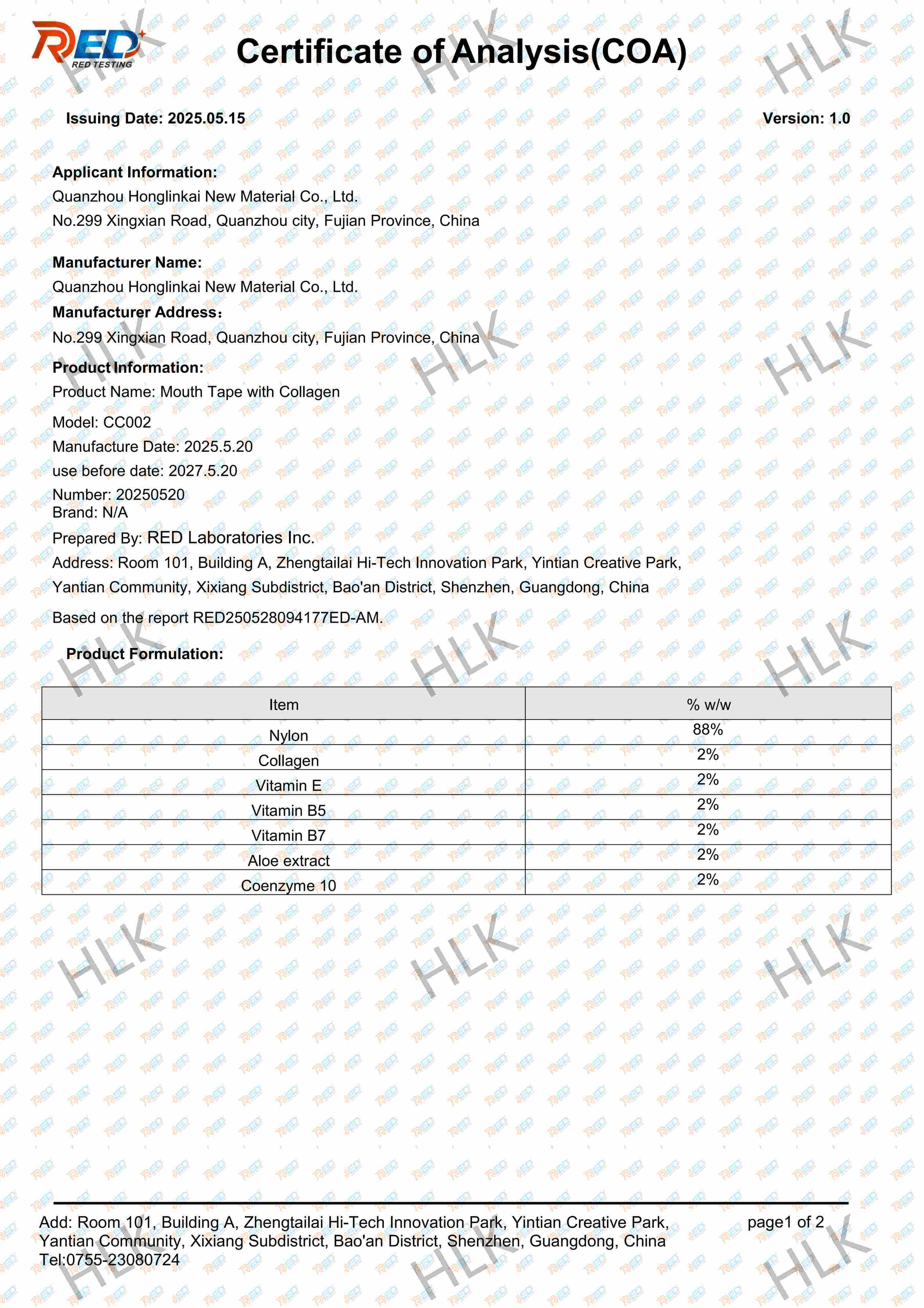 Collagen Mouthtape-COA Certificate